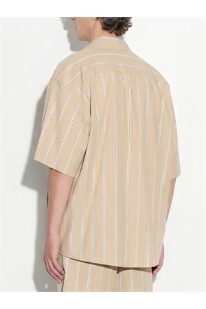 Camicia Boxy Fit in Cotone a Righe Beige e Bianco PAOLO PECORA | G0921580RA11